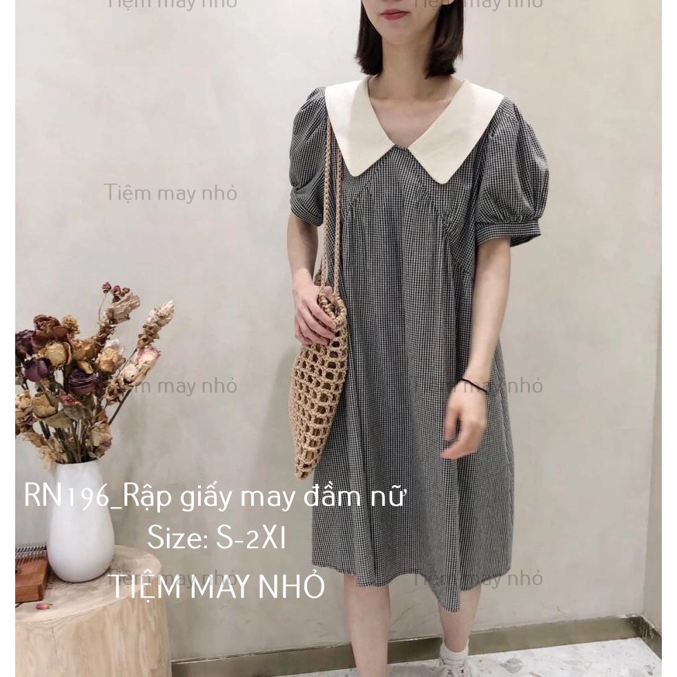 RN196_Rập giấy may đầm suông cổ sen nữ