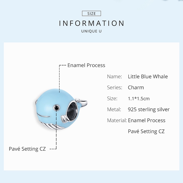 Hạt Phụ Kiện Bamoer BSC250 Bằng Bạc 925 Thiết Kế Cá Voi Xanh Lam Làm Trang Sức Thời Trang