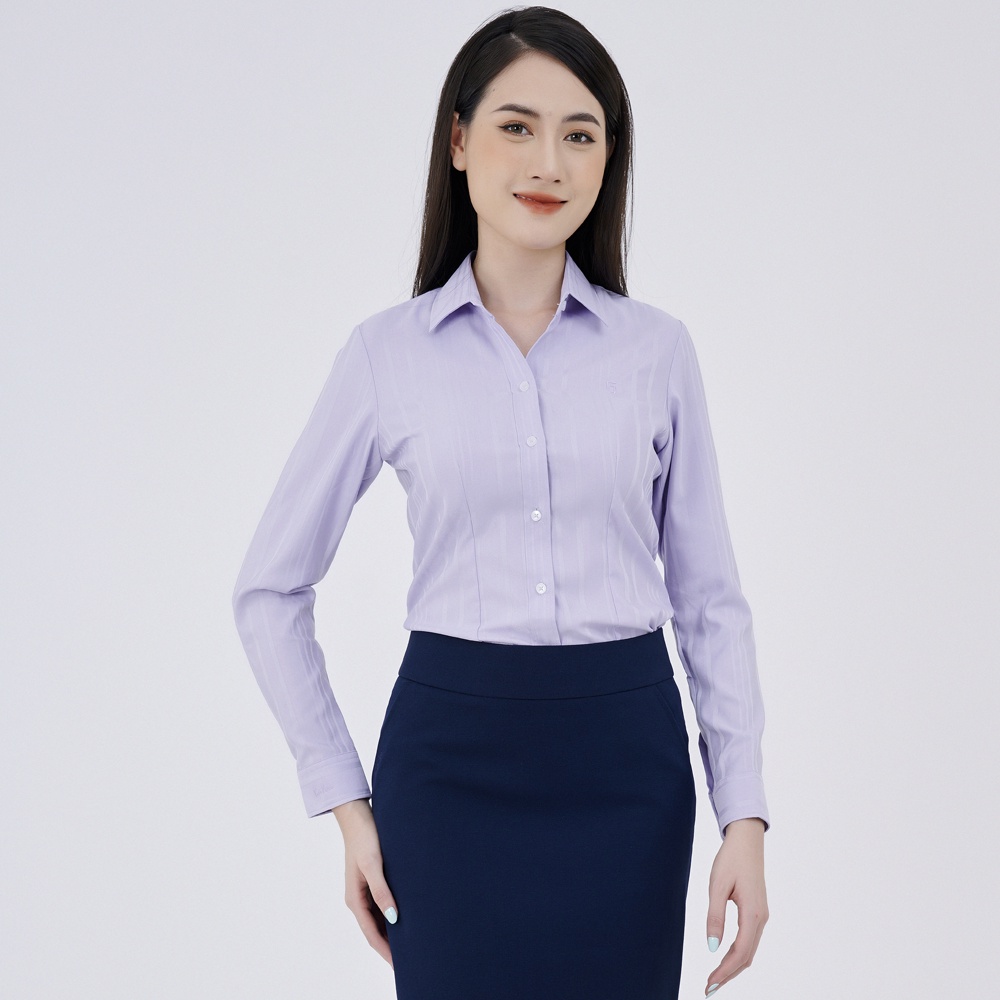 Áo sơ mi nữ Thái Hòa Shop tay dài vải co giãn họa tiết sọc thẳng 9037 - 6 MÀU SẮC