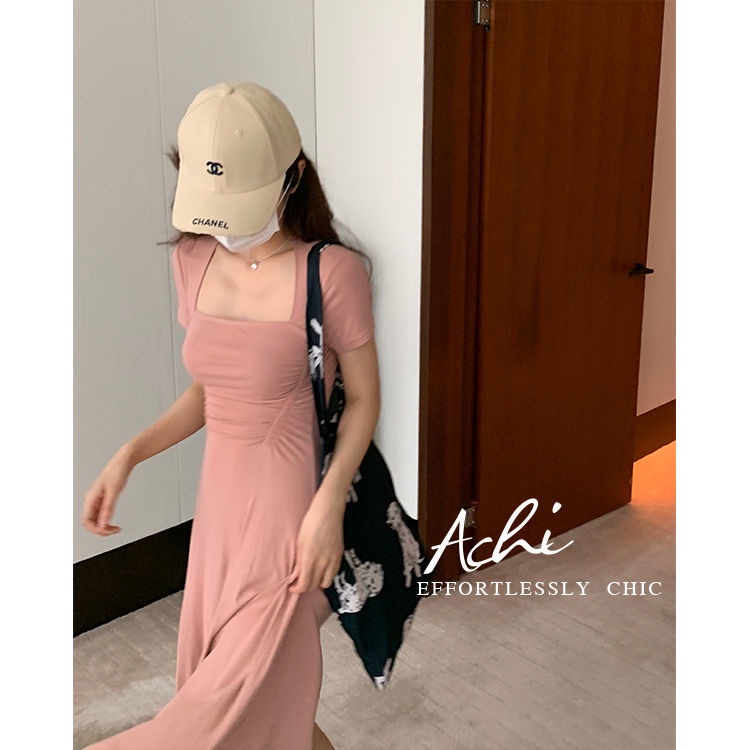 Đầm Chữ A Tay Ngắn Cổ Vuông Ôm Eo Thời Trang Mùa Hè Xinh Xắn Cho Nữ