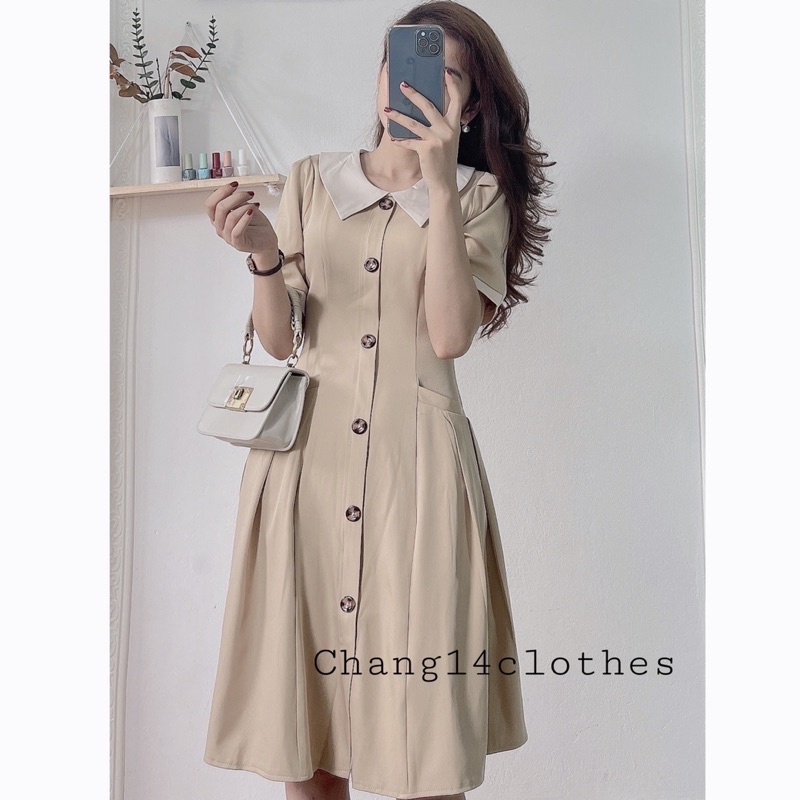 Váy thiết kế công sở dải khuy trước, có túi 2 bên | BigBuy360 - bigbuy360.vn