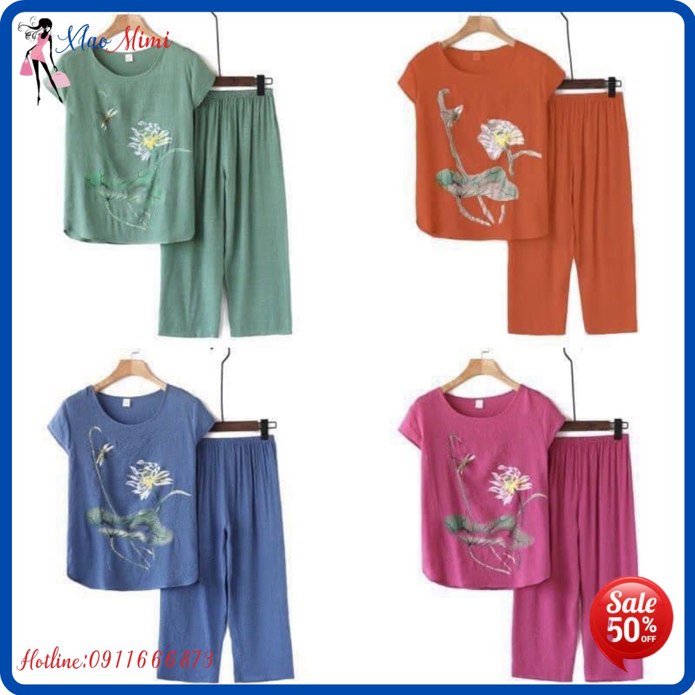 (SALE MOM) Bộ đũi quần dài thêu hoa 5 màu hoạ tiết trang nhã cho các bà các mẹ