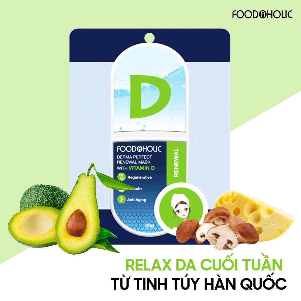 Combo 10 Mặt nạ tinh chất Vitamin D dịu da, dưỡng ẩm Foodaholic Derma Perfect Renewal Mask With Vitamin D 23g x10