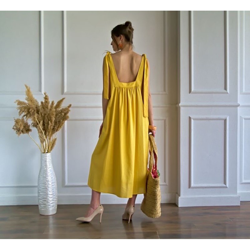 Đầm Linen Hai Dây Bảng Lớn