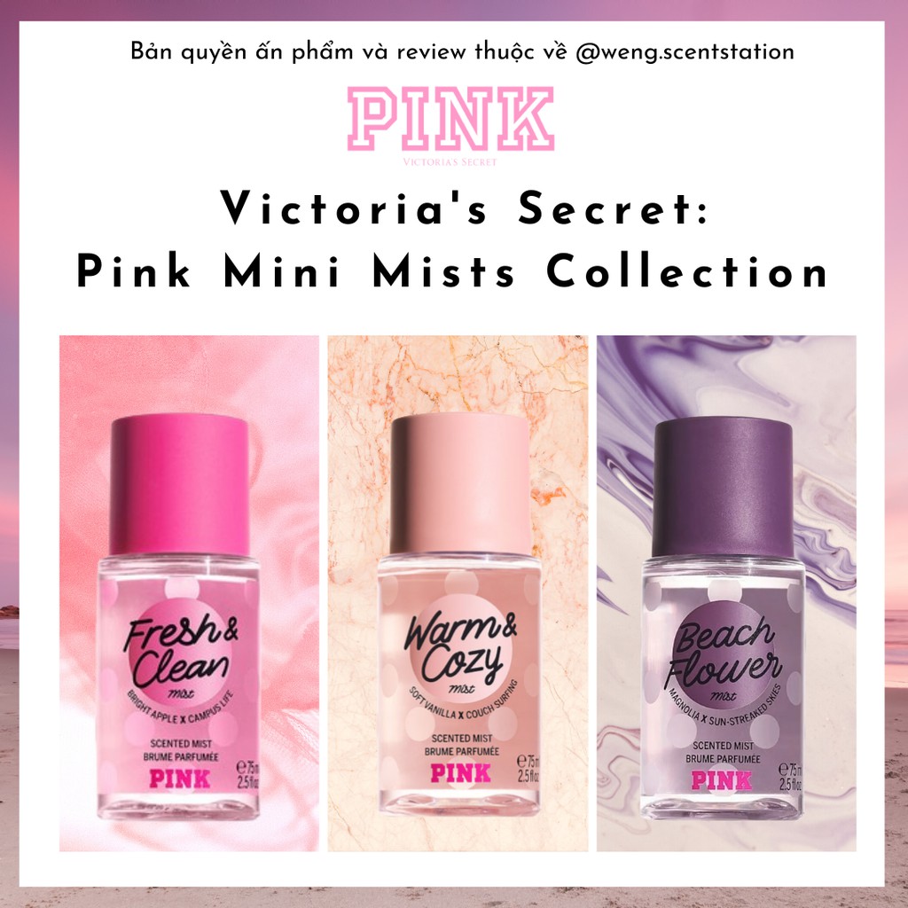 Xịt thơm toàn thân Victoria's Secret PINK 75ml Beach Flower / Fresh &amp; Clean / Warm &amp; Cozy