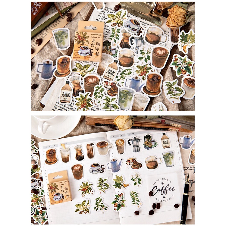 46 Miếng dán trang trí họa tiết cốc cà phê vintage