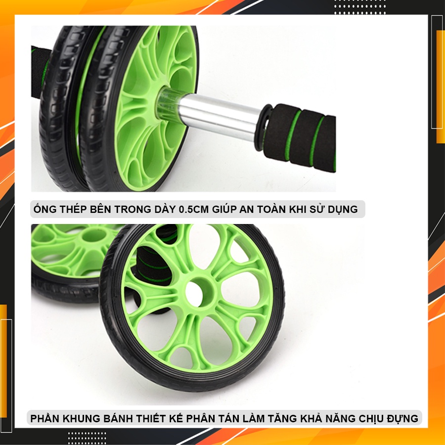 Dụng cụ tập cơ bụng, con lăn cơ bụng 2 bánh, máy tập cơ bụng tập gym ab tại nhà TẶNG thảm lót Chính Hãng Eros Store