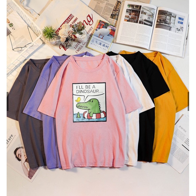 Áo Thun Nam Nữ Tay Lỡ Unisex Phông Trơn Oversize Form Rộng Basic Tee Hình KHỦNG LONG I'LL BE A DINOSAUR