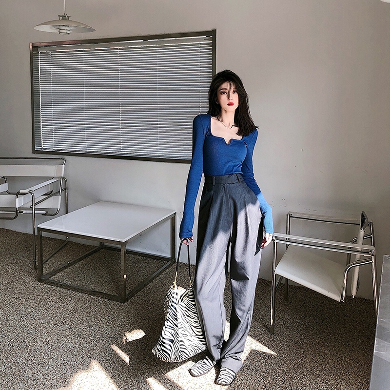 Cocory vn Áo thun croptop tay dài ôm dáng 4 màu tùy chọn phong cách thời trang cho nữ