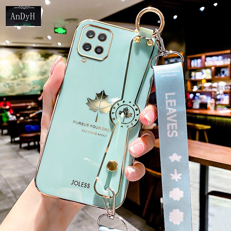 Ốp Điện Thoại Hình Lá Phong Có Dây Đeo Cho Samsung Galaxy A12 M12