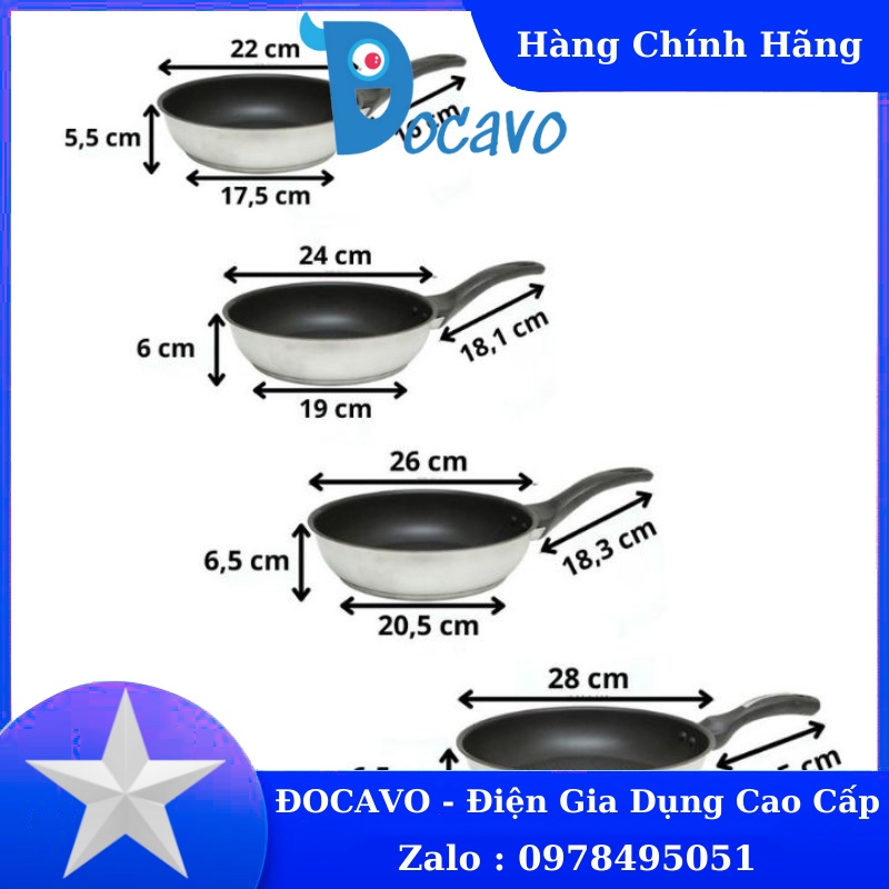 Chảo chống dính bếp từ Fivestar 3 đáy đủ size 16 - 28CM