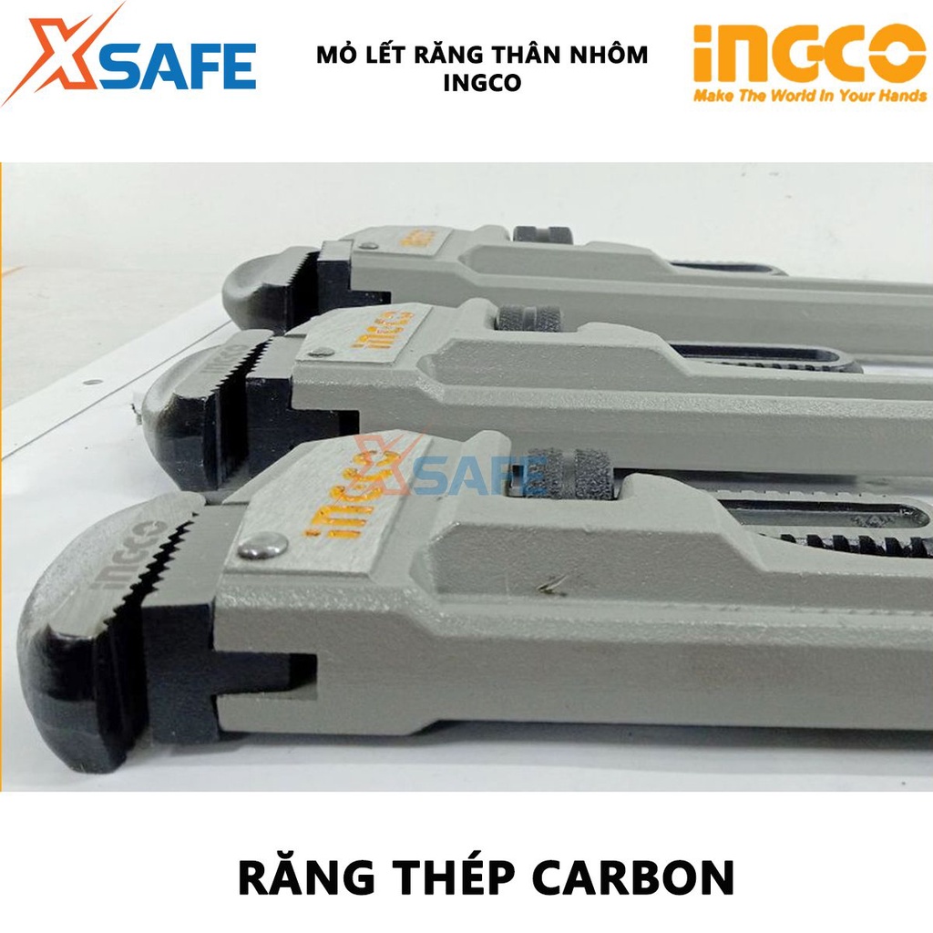 Mỏ lết mở ống chuyên dùng tay nhôm INGCO thép carbon chất lượng cao, đinh tán rắn, 2 kích thước 14&quot; và 18&quot;