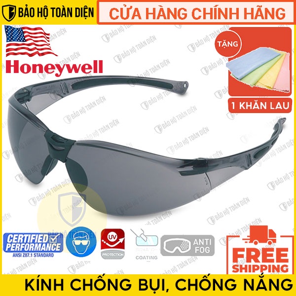 (CHÍNH HÃNG)[TẶNG KHĂN LAU KÍNH] Kính chống bụi Honeywell Sperian A800 đen. Kính bảo hộ chống bụi, chống tia UV