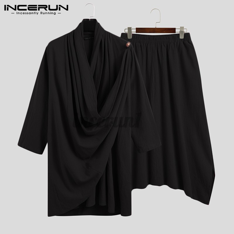 Set Đồ Bộ INCERUN Bằng Cotton Dài Tay Phong Cách Cổ Điển Dành Cho Nam