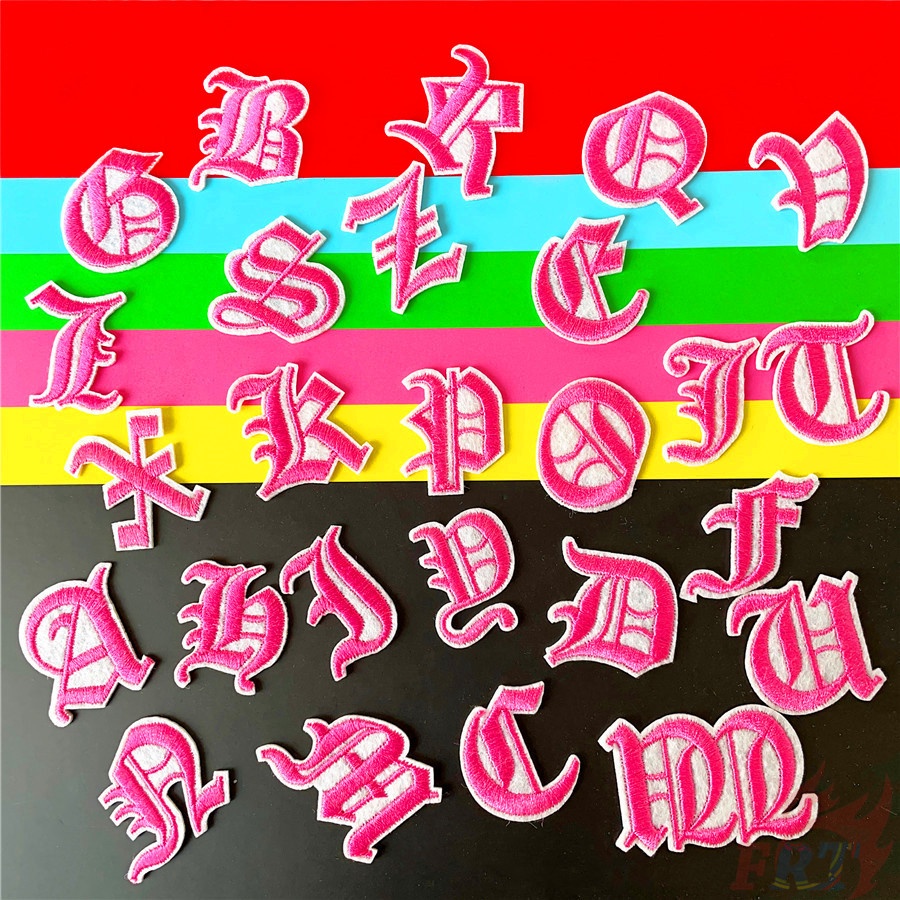☸ Miếng Dán Ủi Thêu Chữ Q-5 Màu Hồng ☸ 1 Sticker Ủi Thêu Hình Huy Hiệu