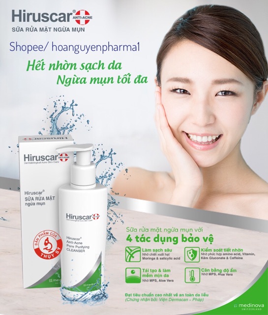 Sữa rửa mặt ngăn ngừa mụn Hiruscar Anti-Acne Pore Purifying Cleanser 100ml
