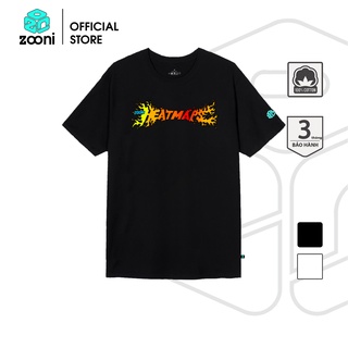 Áo thun unisex tay lỡ Zooni 100 cotton áo phông heatmaps basic trước ngực form rộng oversize trắng đen