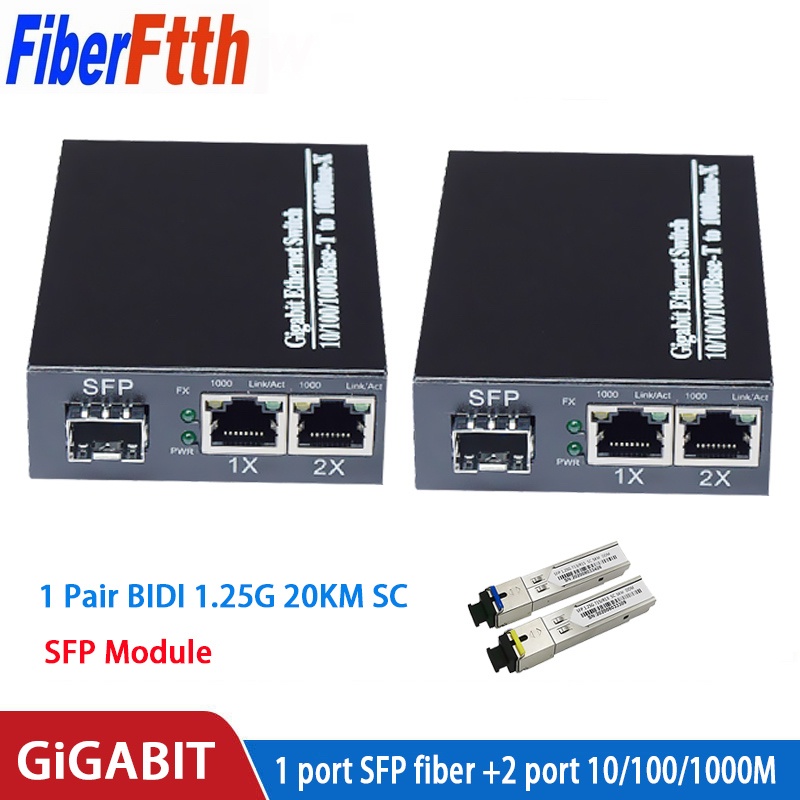 1 Cặp Mô Đun 10 / 100 / 1000m Chuyển Đổi 1 Cổng sfp Sang 2 rj45 Với 1 Cặp Mô Đun lc / sc sfp 3 / 5 / 20 km