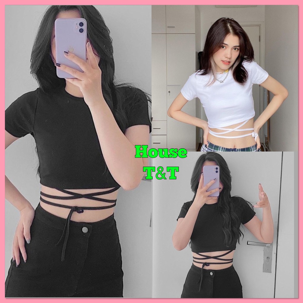 Áo croptop dây đan HOUSE T&amp;T  chất bozip cotton co dãn tốt, mặt mịn không xù hot hit