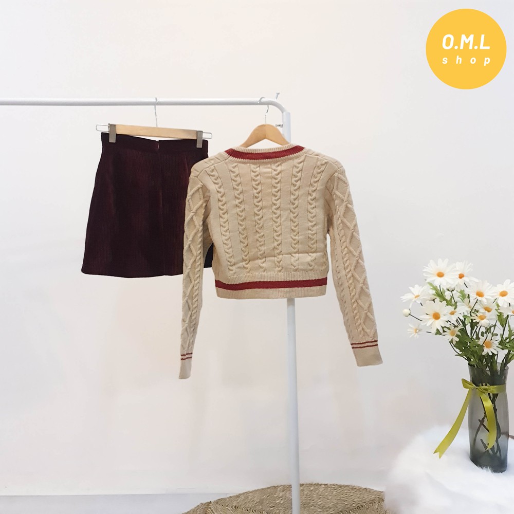 Set áo len phối váy nhung đỏ siu xinh