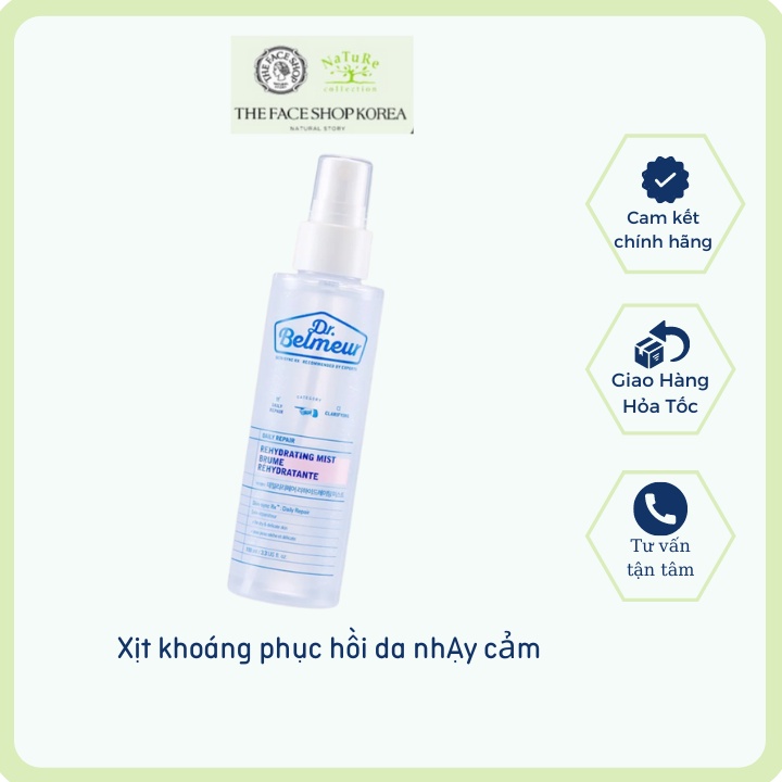 Xịt khoáng dưỡng ẩm phục hồi da mặt cấp ẩm Hàn Quốc The Face Shop Dr Belmeur Daily Repair Rehydrating Mist 100ml