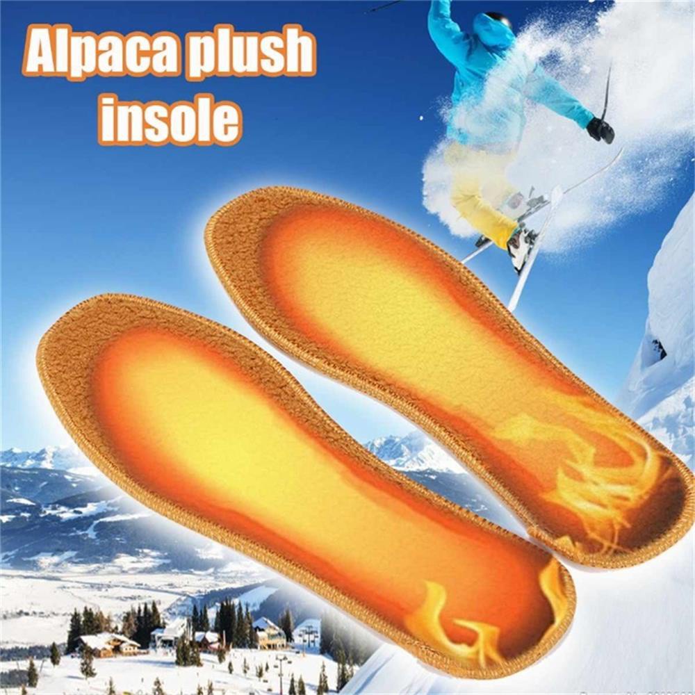 MELODG Comfort Performance Alpaca Plush Insoles Sweat-Absorbant Winter Thermal Insulation Cashmere Pad Keep Warm Elastic Shock Absorbing Snow Boots Insoles Unisex Breathable Wool Thicken