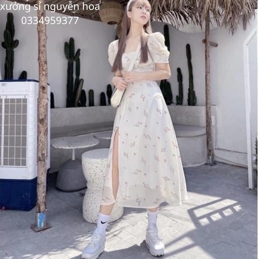 Váy hoa nhí xẻ đùi, vay hoa tiểu thư nhẹ nhàng nữ tính (kèm video/ảnh thật) Xưởng Sỉ Nguyễn Hoa