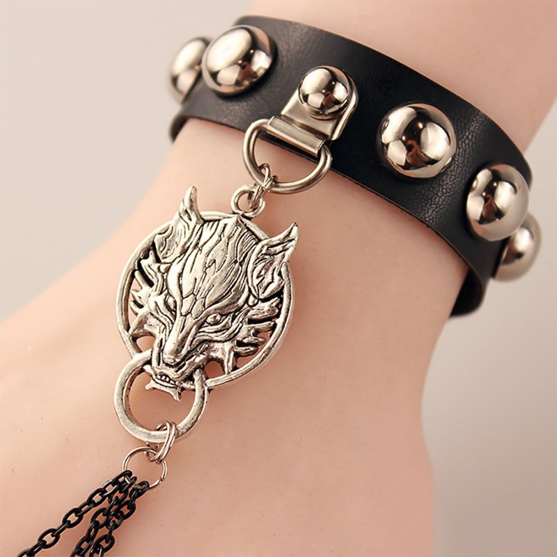 Vòng Tay Da PU Đính Gai Đầu Lâu Phong Cách Gothic