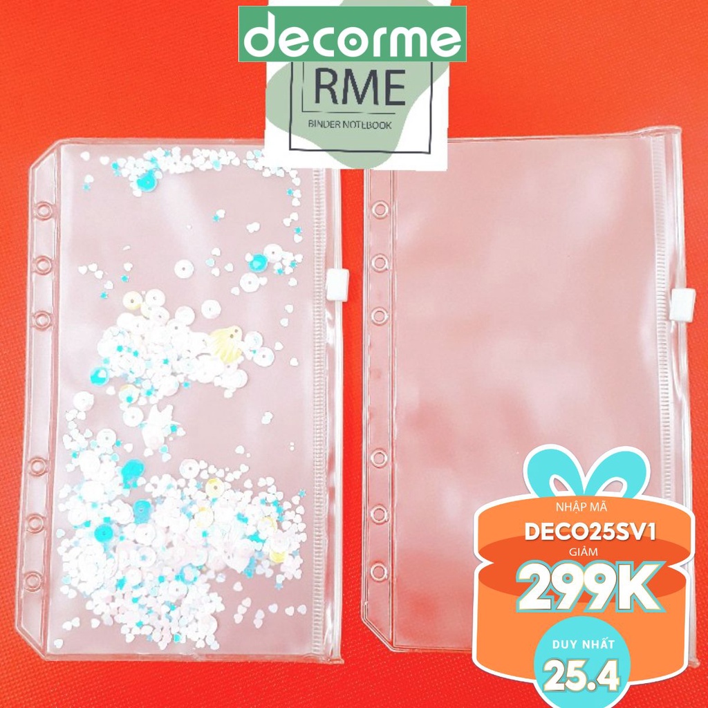 Túi zip pvc chia ngăn phụ kiện sổ còng planner A5 A6, DECORME