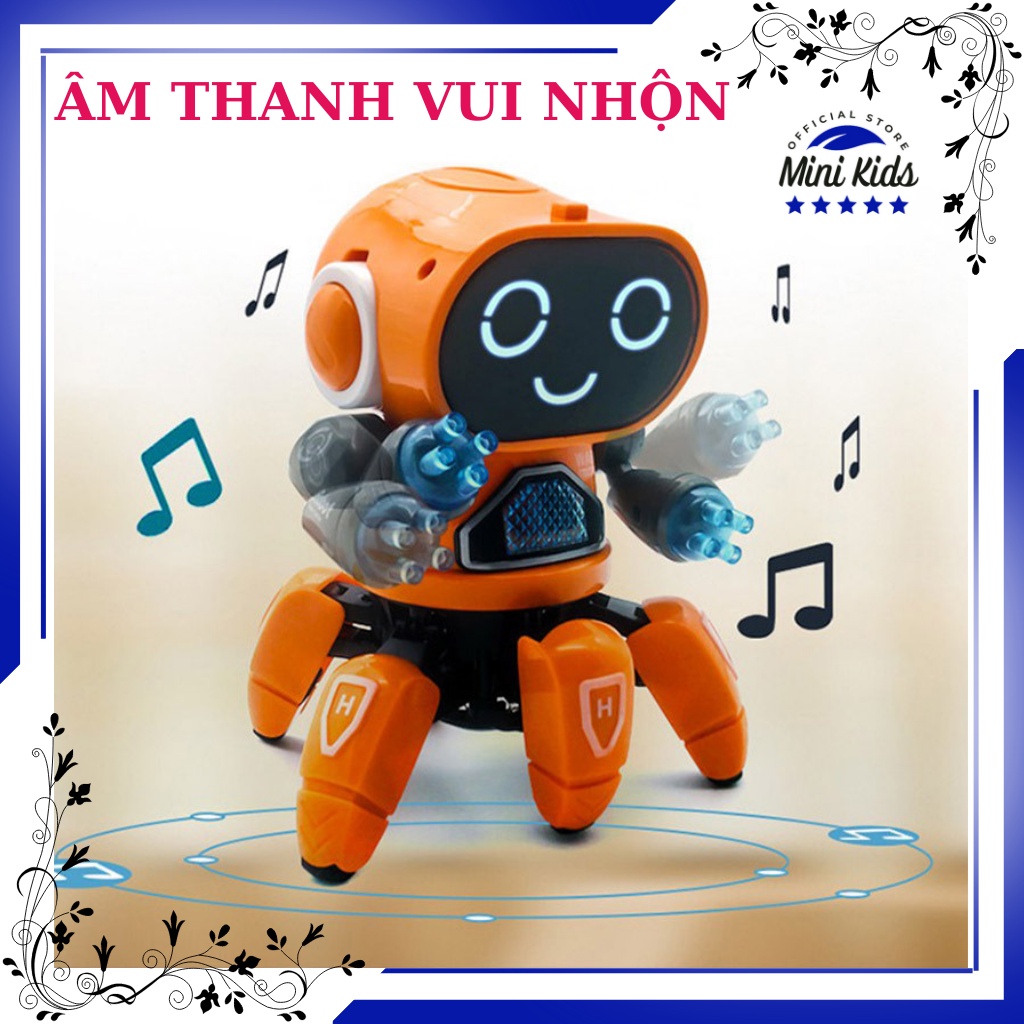 Robot đồ chơi nhảy múa theo nhạc, đồ chơi trẻ em robot 6 chân phát nhạc, đèn nhấp nháy, tặng kèm PIN - Đồ chơi MiniKids