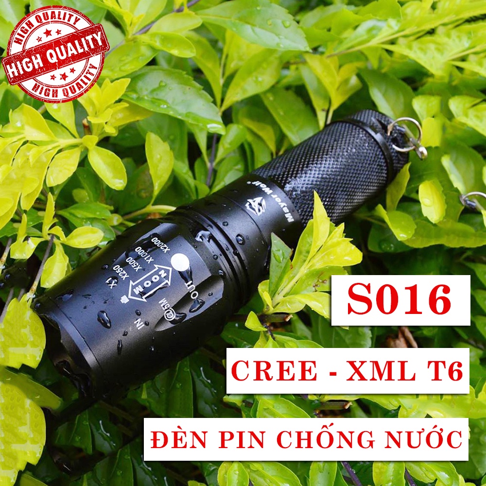 Đèn Pin siêu sáng S016 chuẩn MAYOR WOLF Led Cree XML T6 Hợp Kim Chống Nước Pin Sạc Lại Full box (Loại 1)