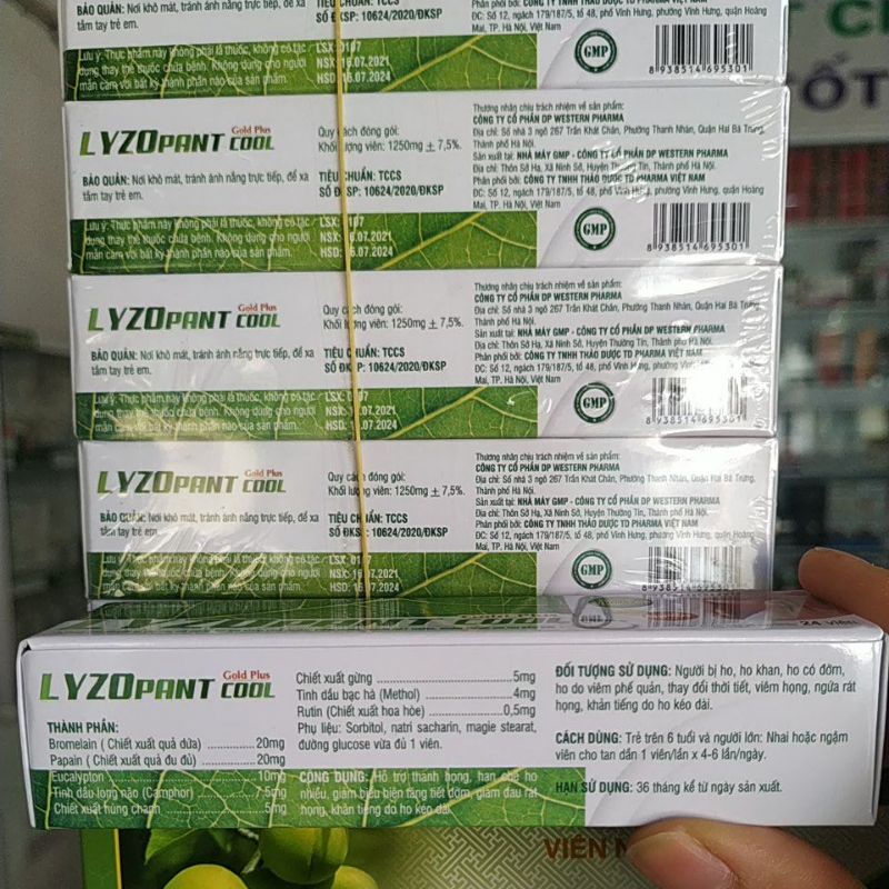 Combo 2hộp tuýp 24viên Ngậm ho Bảo thanh- Lyzopant Cool Gold Plus bổ phế long đờm đau rát họng hiệu quả