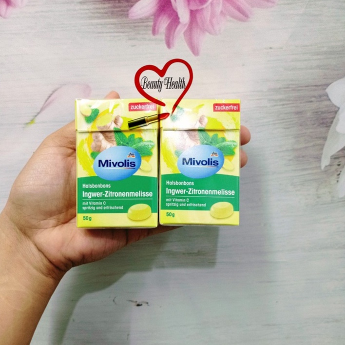 Viên kẹo ngậm cốt gừng và chanh không đường bổ sung Vitamin C Mivolis -nội địa Đức