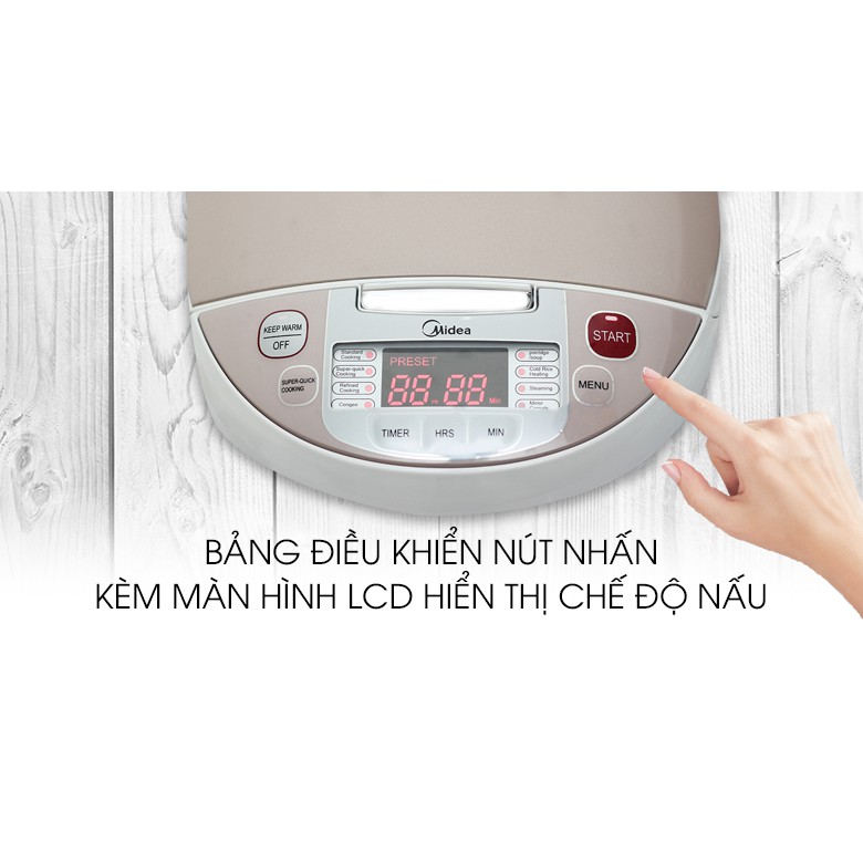 Nồi cơm điện tử Midea MB-FS5018 1.8 lít có xửng hấp, giữ ấm lâu (Hàng trưng bày - Bảo hành 12 tháng)