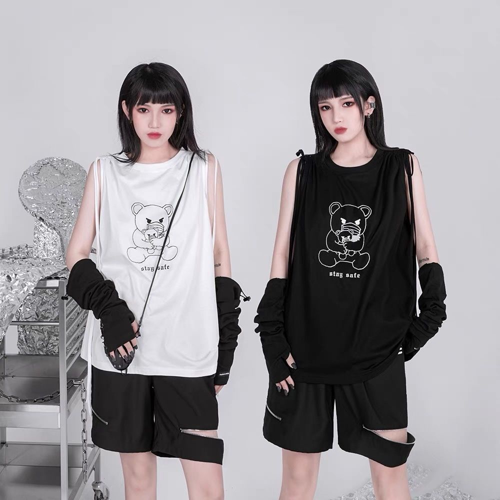 Bán Chạy!F & X Găng Tay Chống Nắng Ống Rộng Kiểu Punk Hip Hop Dây Rút Cá Tính Đa Năng Phong Cách Harajuku Màu Trắng Đen y2k