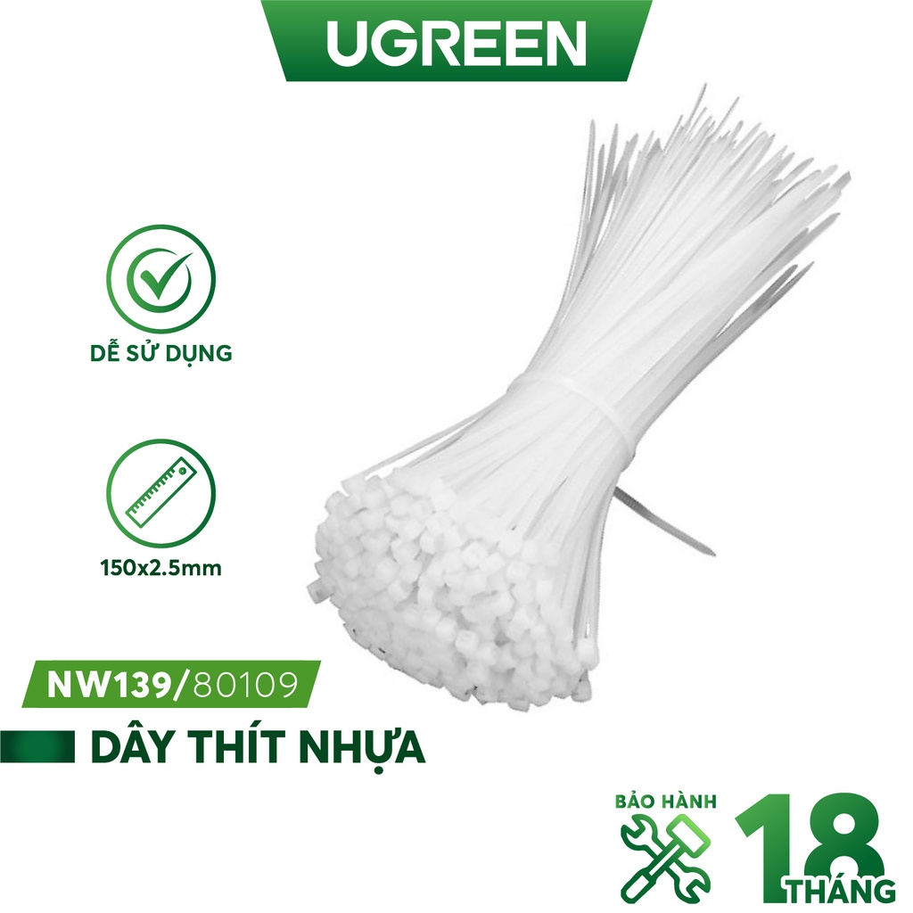 Dây thít nhựa 100 chiếc kích thước 150x2.5mm Ugreen 80109 NW139 Hàng phân phối chính hãng