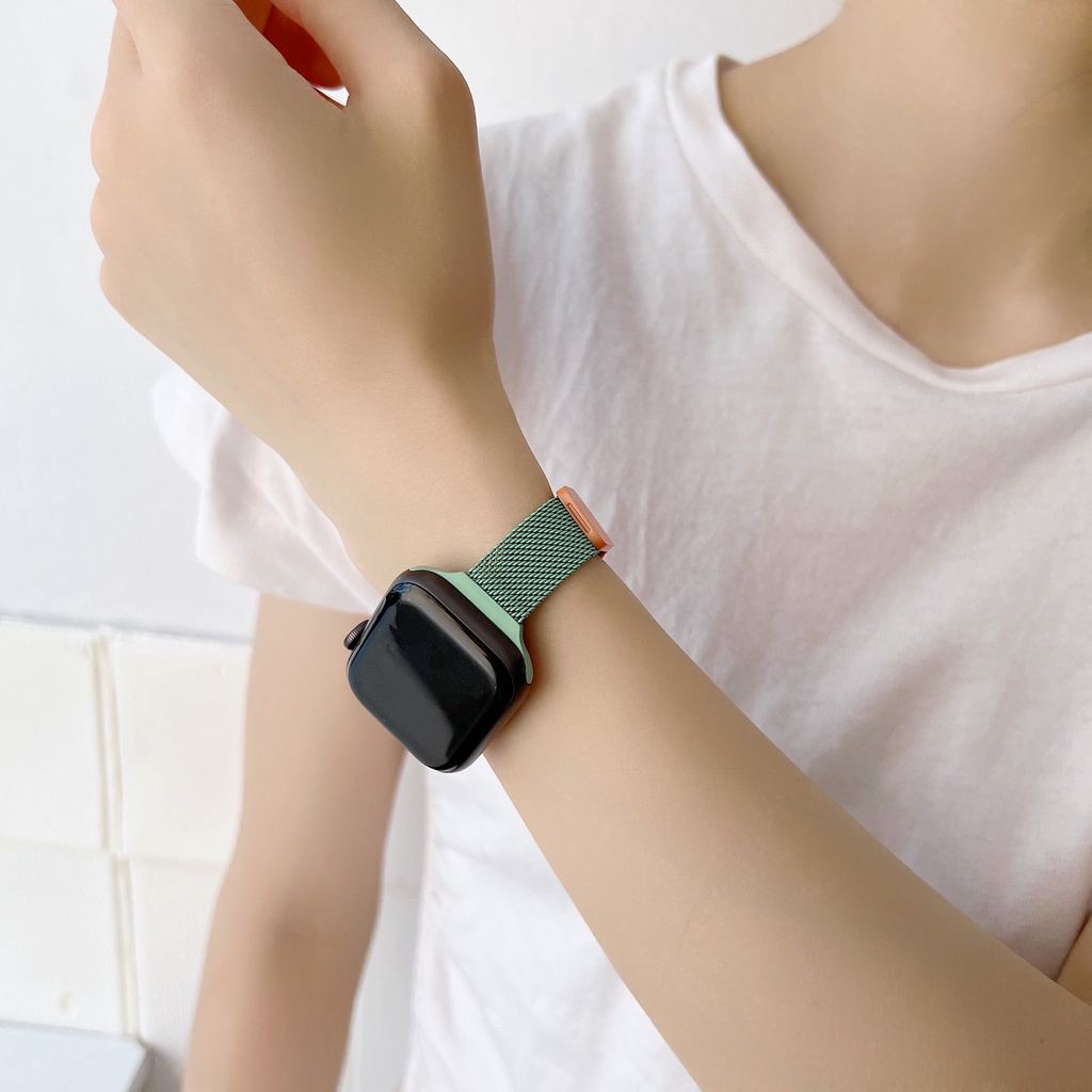 Dây Đeo Đồng Hồ Bằng Kim Loại Milan Mỏng Màu Gradient Kiểu Mới Cho iwatch7 Series 6/5/4/3/SE 41mm45mm Apple 40mm44mm 6 5 4 SE