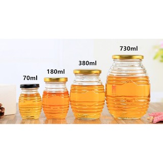 Combo 3 hũ thủy tinh hình con ong 350ml nắp thiếc vặn đựng mất ong, mứt, ... (Hũ trơn, không in hình)