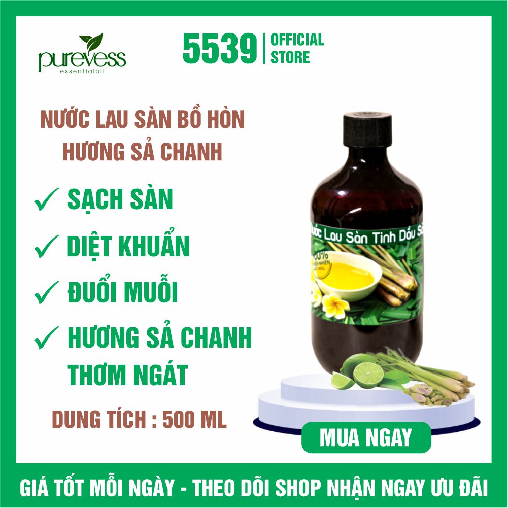 Nước lau sàn sả chanh Purevess 500 ml đánh bay mọi vết bẩn, đuổi muỗi, thơm phòng, tốt cho sức khỏe - Shop 5539