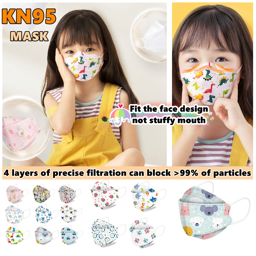 Set 10 khẩu trang bảo vệ họa tiết hoạt hình 3d Kn95 dùng một lần cho bé 4-12 tuổi