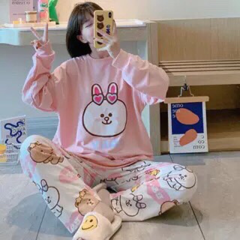 Bộ đồ ngủ nữ THANH LÝ Bộ ngủ nữ -cotton giấy dài tay mặc nhà cute  BN2