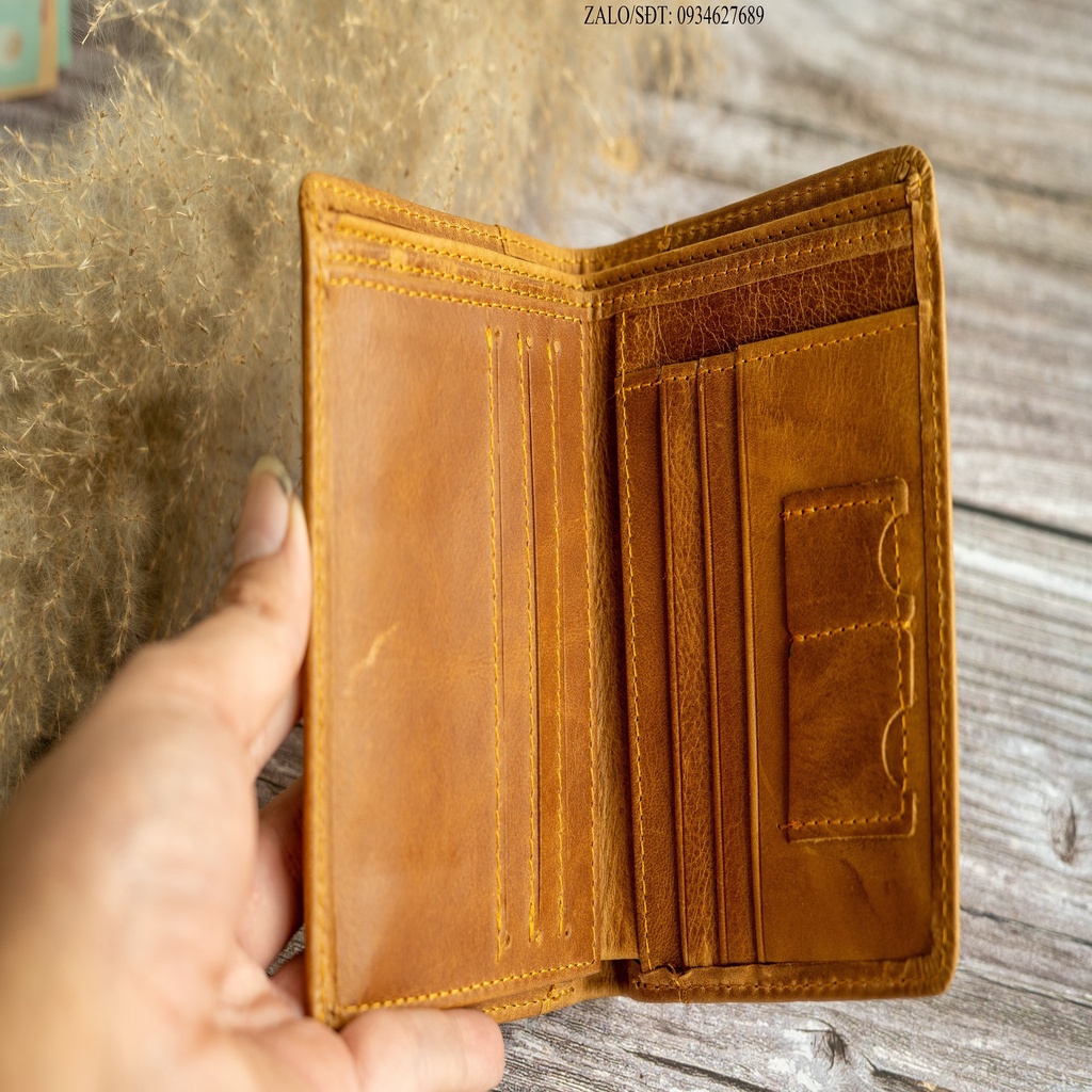 Ví da cao cấp nam, bóp nam da bò kiểu dáng đứng.