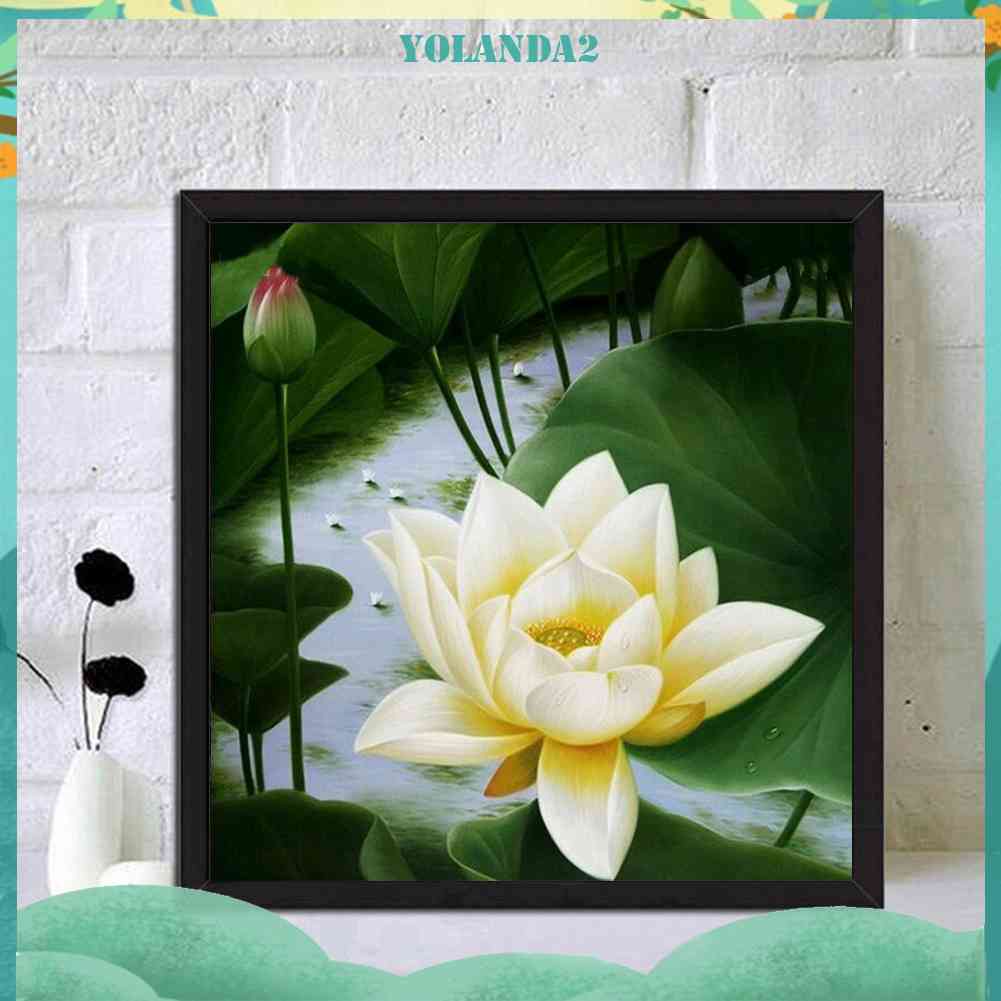 Tranh đính đá kim cương toàn bộ 5D DIY hình hoa sen trắng