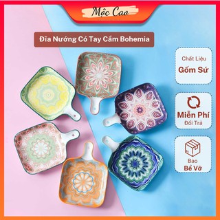Thố sứ, khay nướng có tay cầm phong cách Bohemia decor phụ kiện bàn ăn sang trọng