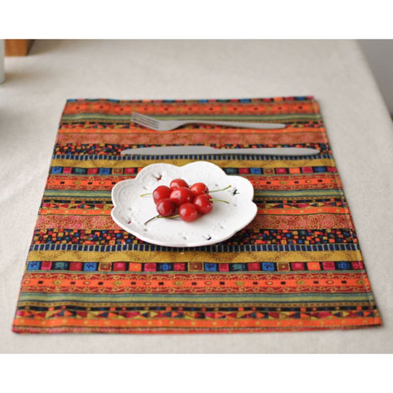[PC] Khăn Trải Bàn Vải Lanh Cotton Họa Tiết Hình Học Kẻ Sọc Hai-La Phong Cách Dân Tộc
