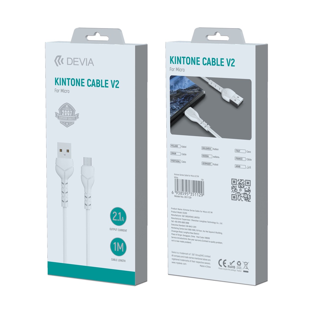 Dây cáp sạc IP Kintone series Devia EC205 3 loại chân cắm iphone, typeC, micro độ dài 1m- Hàng chính hãng BH 12 tháng