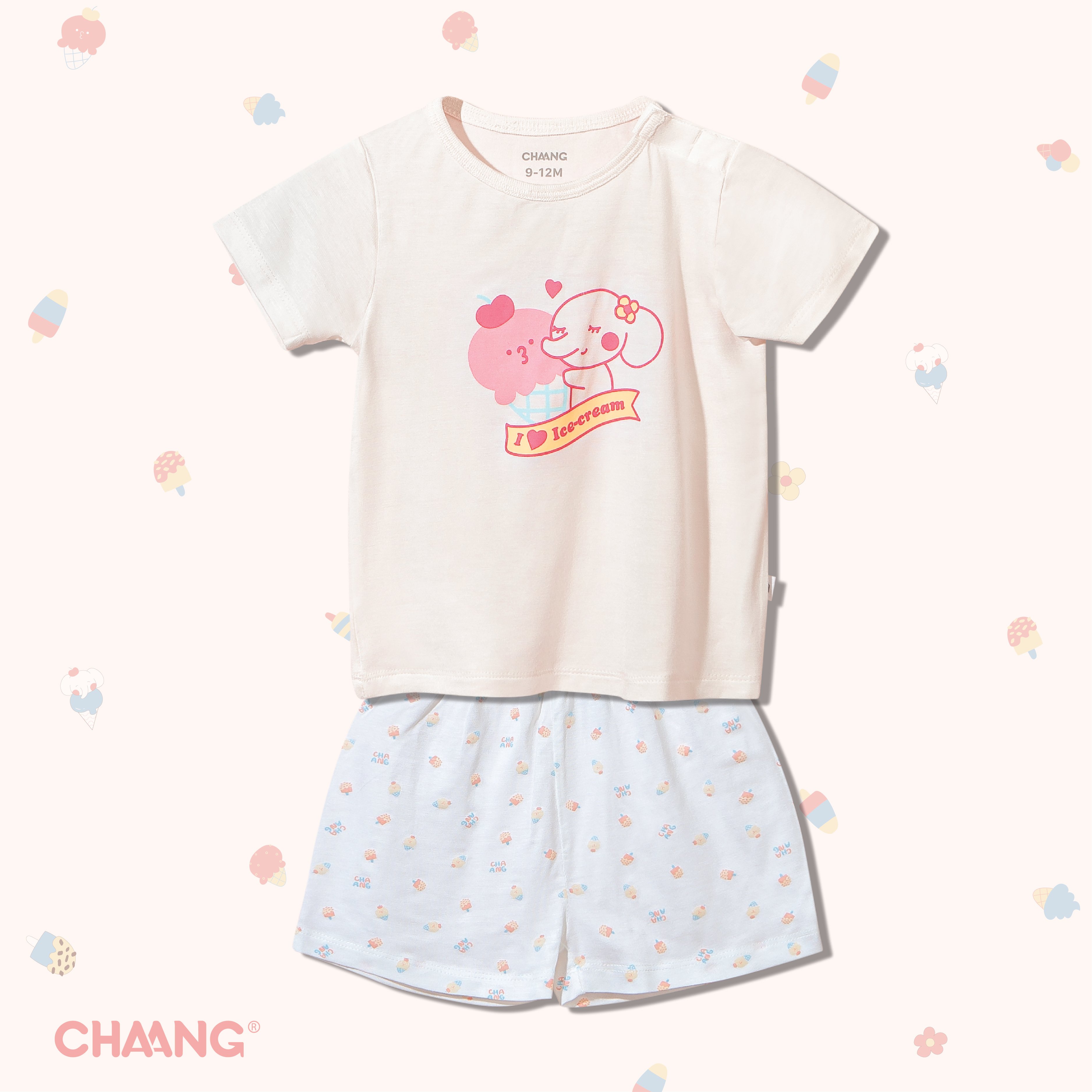 Mẫu 2021 Bộ quần áo tay ngắn mùa hè bé trai/bé gái cúc vai CHAANG summer cotton bambom 2021