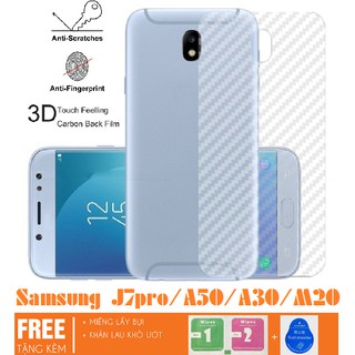 Miếng dán vân Carbon Samsung J7 pro / A50 / A30 / M20 vân Carbon trong mờ, chống vân tay