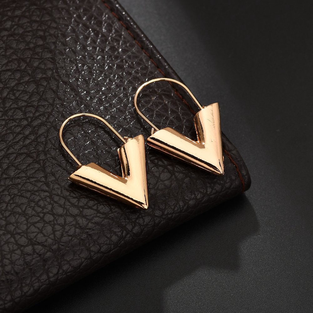 MXGOODS Color Fashion Letter V Metal Texture Gift For Women Hoop Earrings