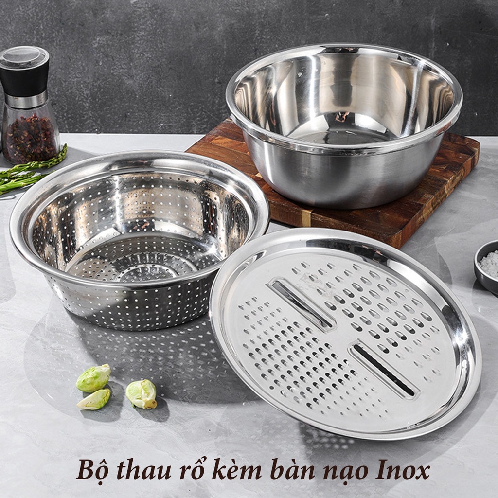Bộ thau rổ kèm bàn nạo Inox cao cấp - bảo hành trọn đời không gỉ sét